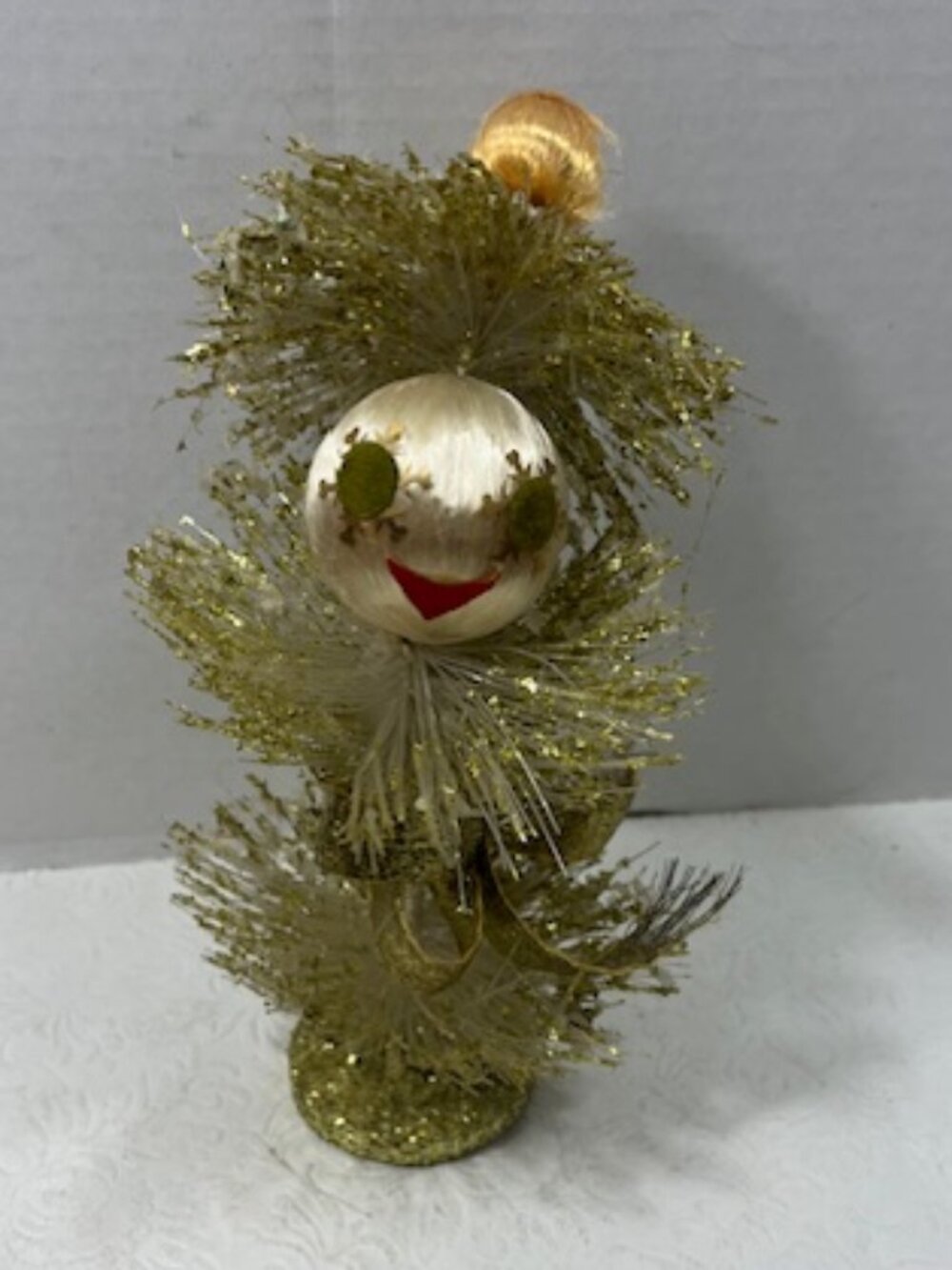 VTG Handmade Gold Plastic Tiered Faced Christmas Tree Tabletop Holiday Decor 8"